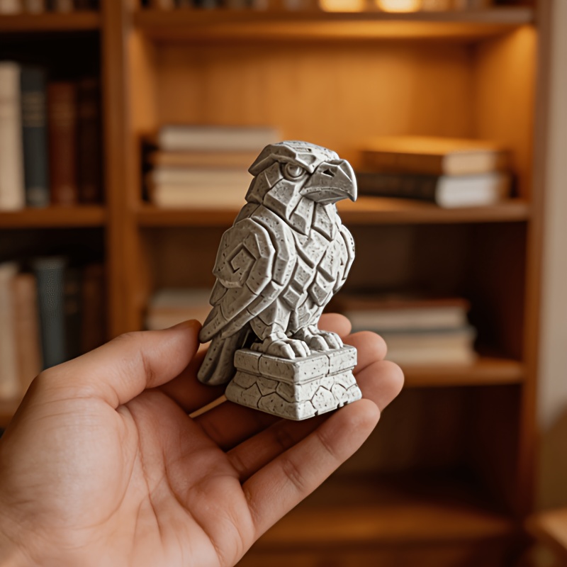 3D Printing Eagle - ヴィンテージ風石造りの鷲の像 3Dプリントブロック彫刻の鷹の置物 石台座付き デスクトップ本棚 ホームデコレーション オーナメント