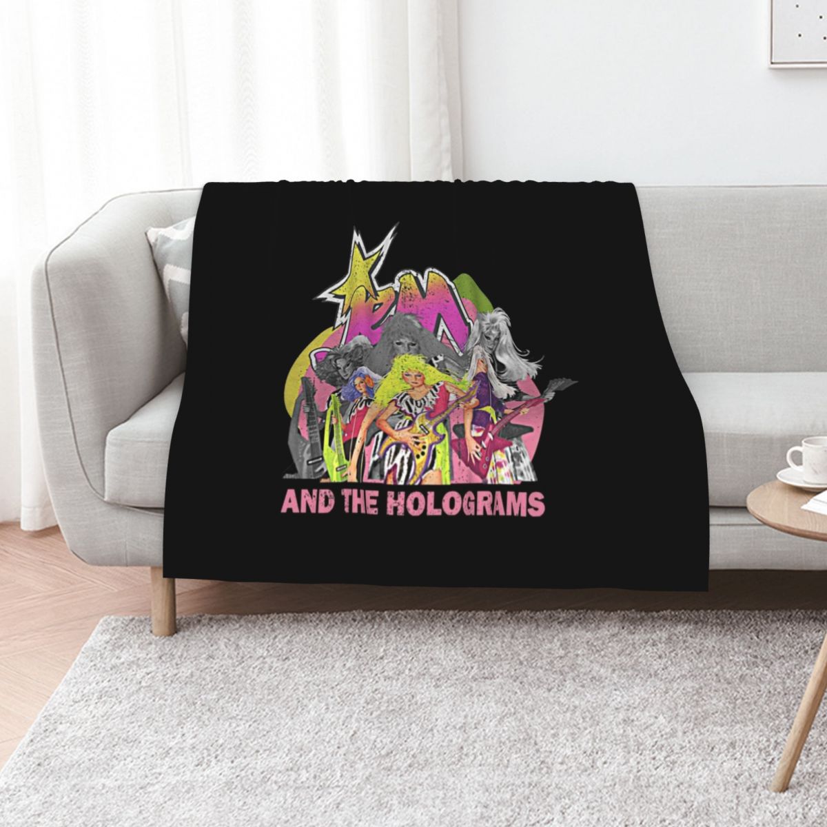 3D Printing Hologram - ジェム・レトロとホログラム柄のスローケット、毛足の長いベッドリネン、ラグジュアリーベッドナップ、柔らかなプラッシュチェック柄ブランケット