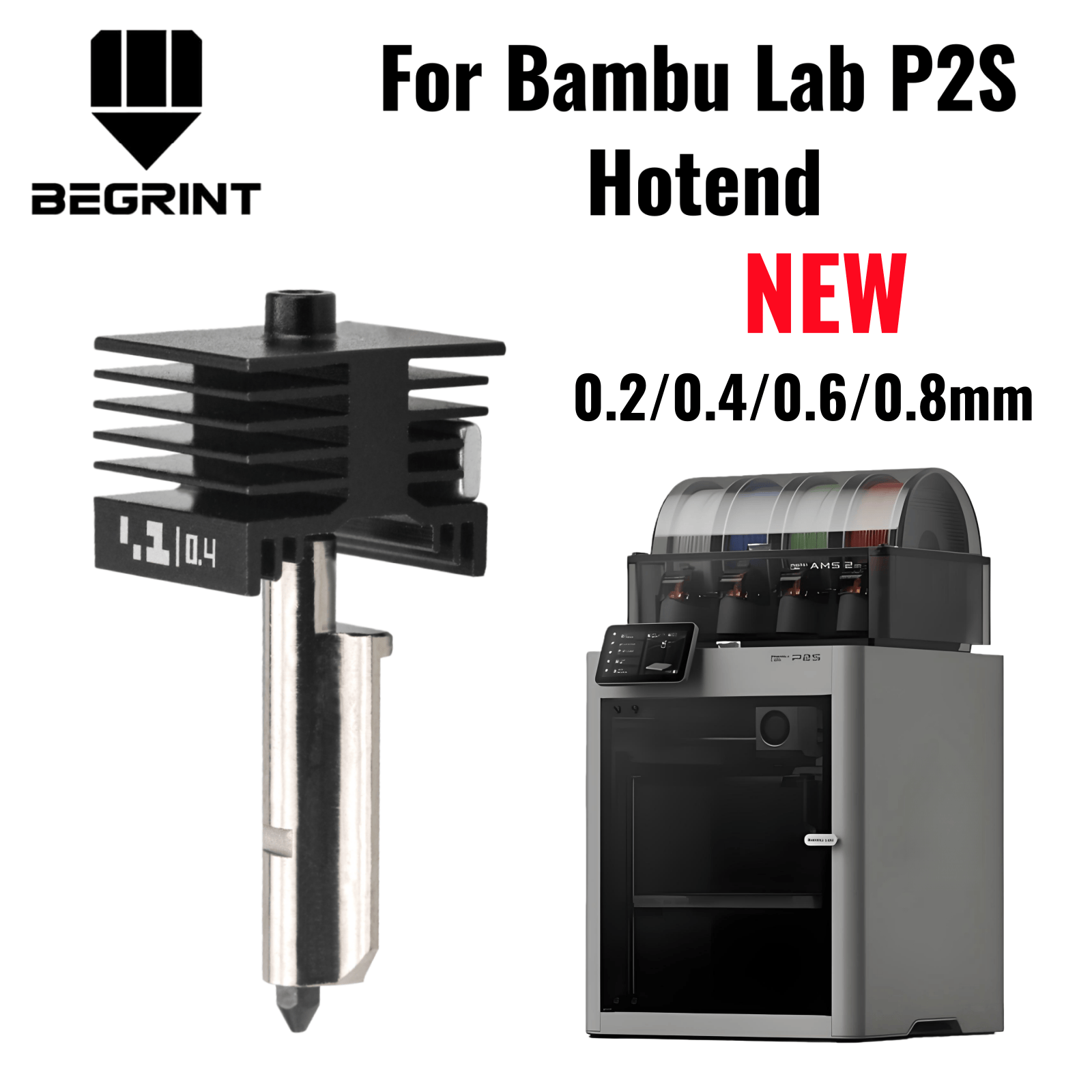 3D Printer Hotend Kit - Bambu Lab P2S X2D用、改良型ホットエンド、0.2/0.4/0.6/0.8mm硬化鋼ノズル、ホットエンド交換用、Bambulab P2S 3Dプリンター用プリントヘッド