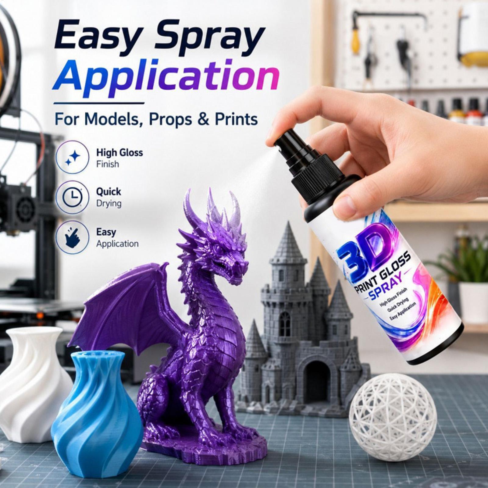 3D Printing Apps - 3Dプリント用光沢スプレー 50/100ml。PLA、ABS、レジン、PETGに対応。光沢を回復させ、滑らかな仕上がりを実現。スプレーで簡単に塗布可能。