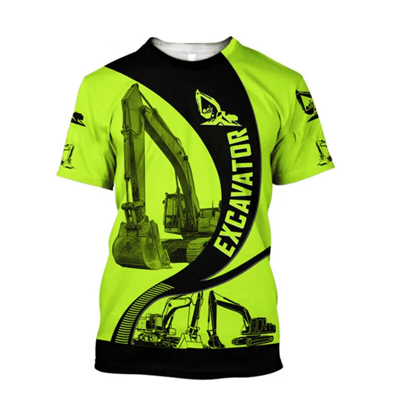 3D Printing Nerd - 掘削機 3D プリント Tシャツ男性機械オペレーターストライプ半袖通気性ルーズ Tシャツ屋外夏の作業服