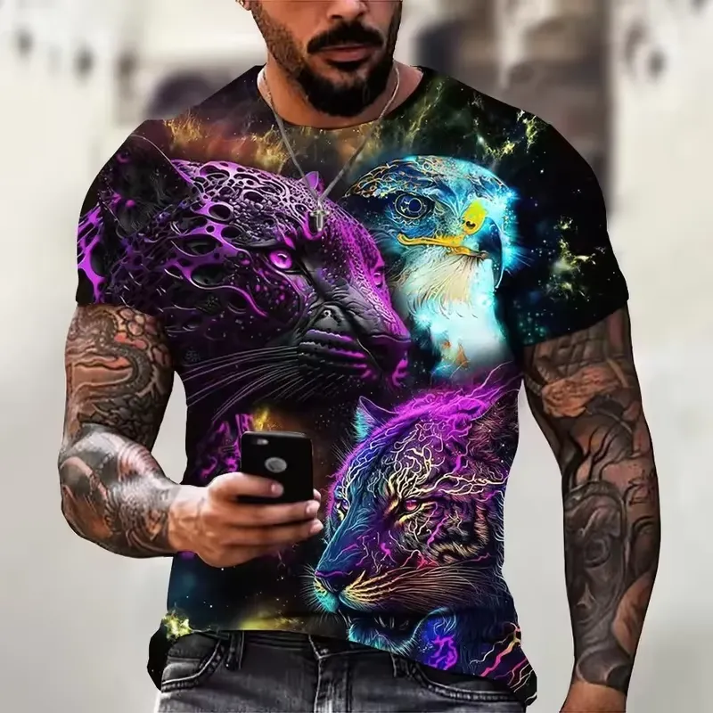 メンズ ヴィンテージ 3D イーグルプリント Tシャツ 半袖 - 3D Printing Eagle のレビューと価格