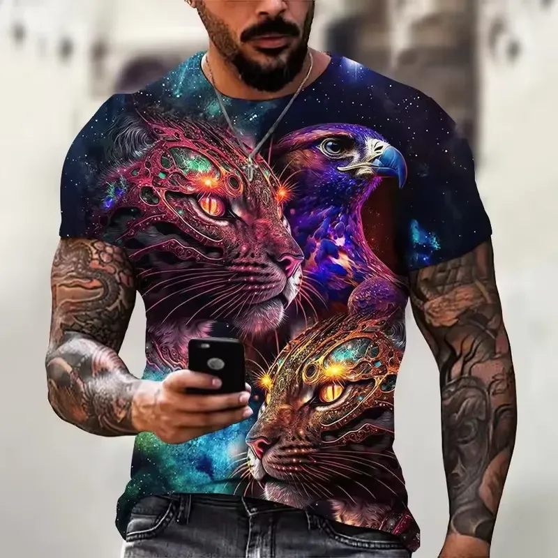 メンズ ヴィンテージ 3D イーグルプリント Tシャツ 半袖 - 3D Printing Eagle のレビューと価格