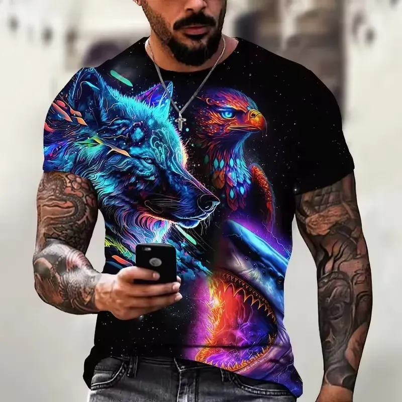メンズ ヴィンテージ 3D イーグルプリント Tシャツ 半袖 - 3D Printing Eagle のレビューと価格