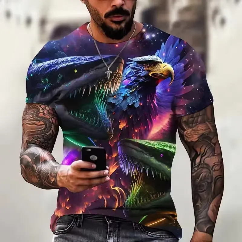 メンズ ヴィンテージ 3D イーグルプリント Tシャツ 半袖 - 3D Printing Eagle のレビューと価格