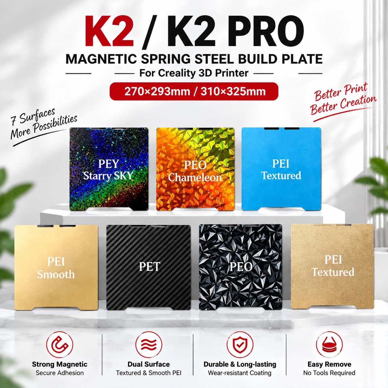 Creality K2/K2 Pro 磁気スプリングスチール - Pei Sheet のレビューと価格