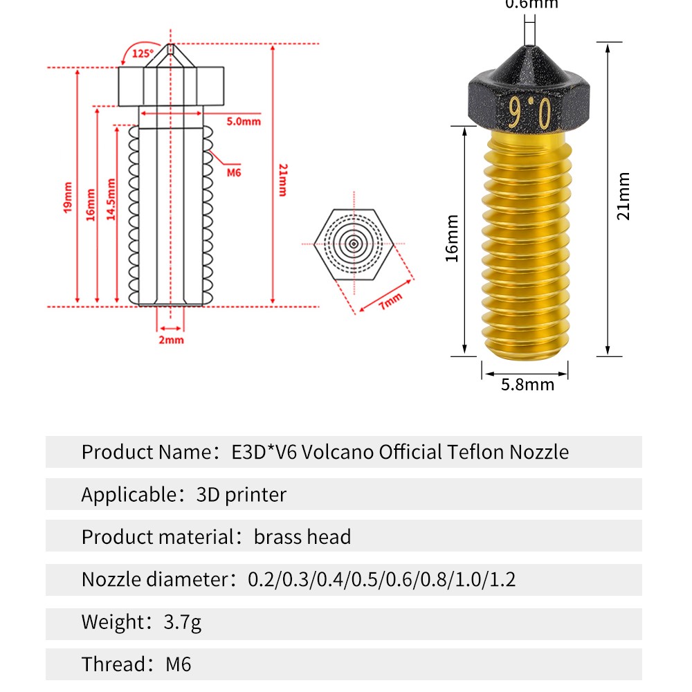 銅メッキ3Dプリンターノズル,v6ホットエンドm6 m6,  - 3D Printer Nozzle Brass のレビューと価格