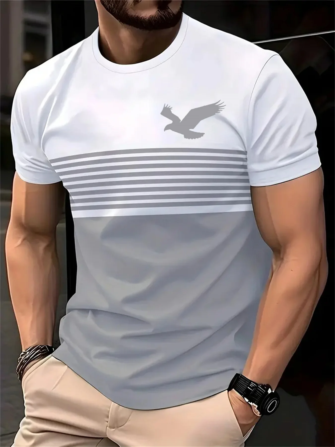 メンズ イーグルプリント ストライプ カラーブロック Tシャ - 3D Printing Eagle のレビューと価格