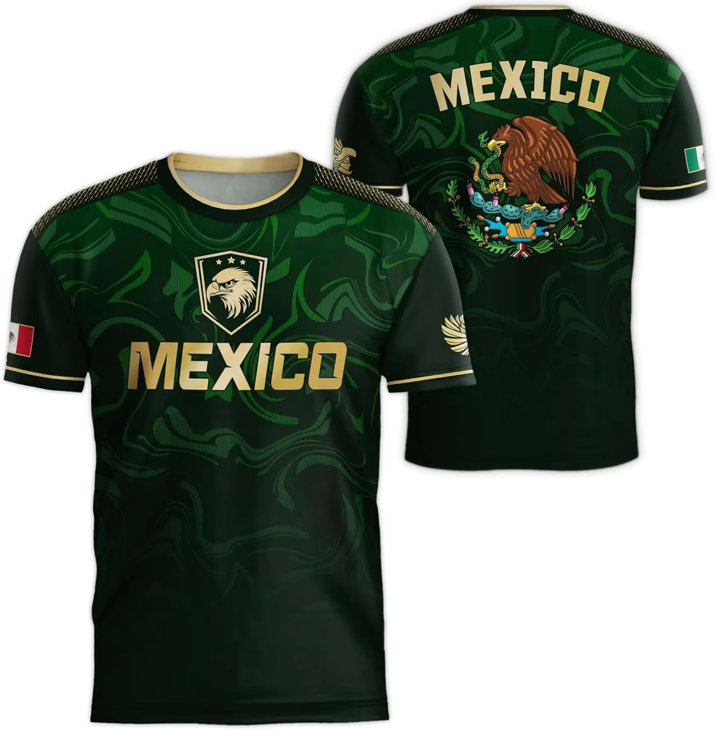 メキシコ国旗プリントのメンズTシャツ。面白い3Dのワシの柄が - 3D Printing Eagle のレビューと価格