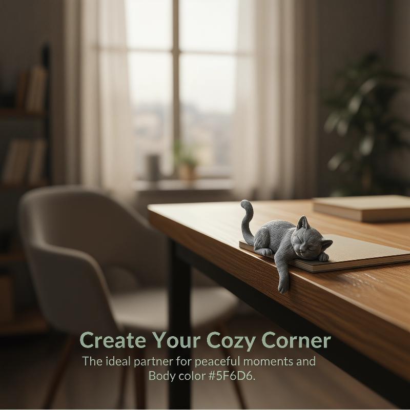 3Dプリント製の、のんびりとした猫のモニター台座装飾品。おし - 3D Printing Office Setup のレビューと価格