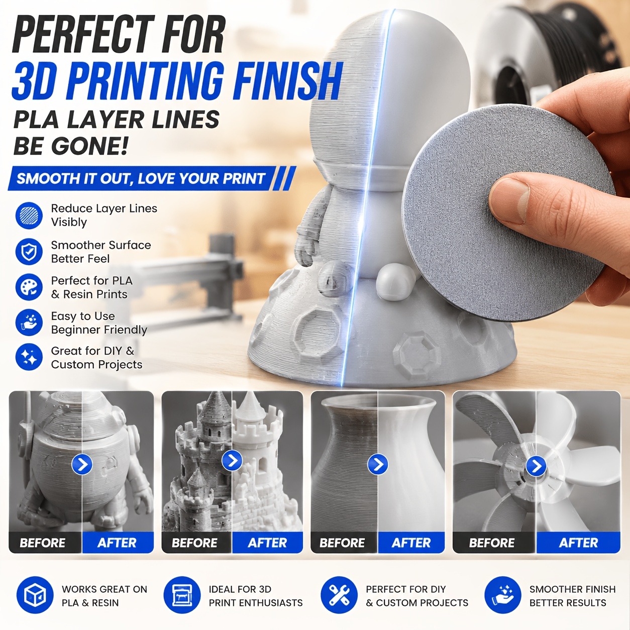 3Dプリント用レジン研磨パッド、PLA層線除去ツール、精密モ - 3D Printing Nerd のレビューと価格