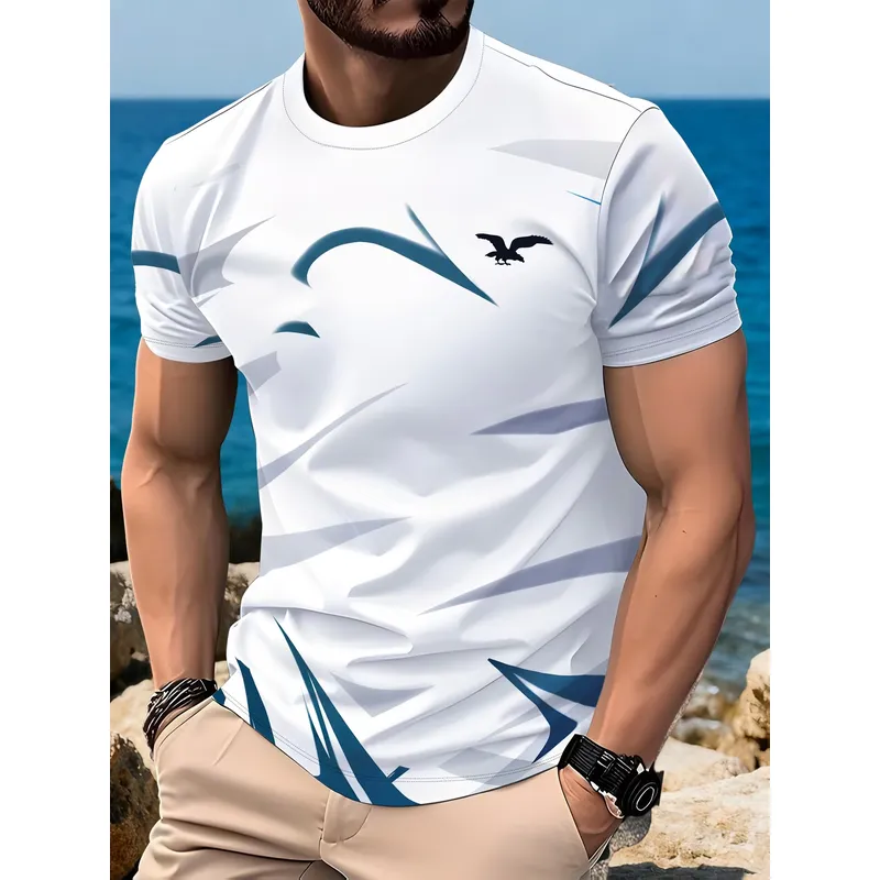 メンズ イーグル アブストラクト ライン プリント Tシャツ - 3D Printing Eagle のレビューと価格