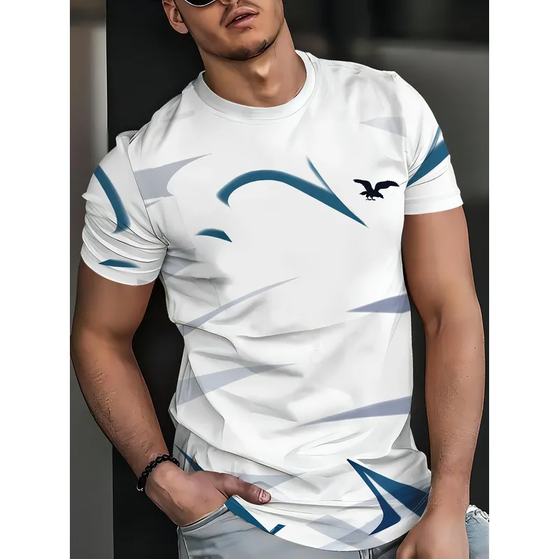 メンズ イーグル アブストラクト ライン プリント Tシャツ - 3D Printing Eagle のレビューと価格