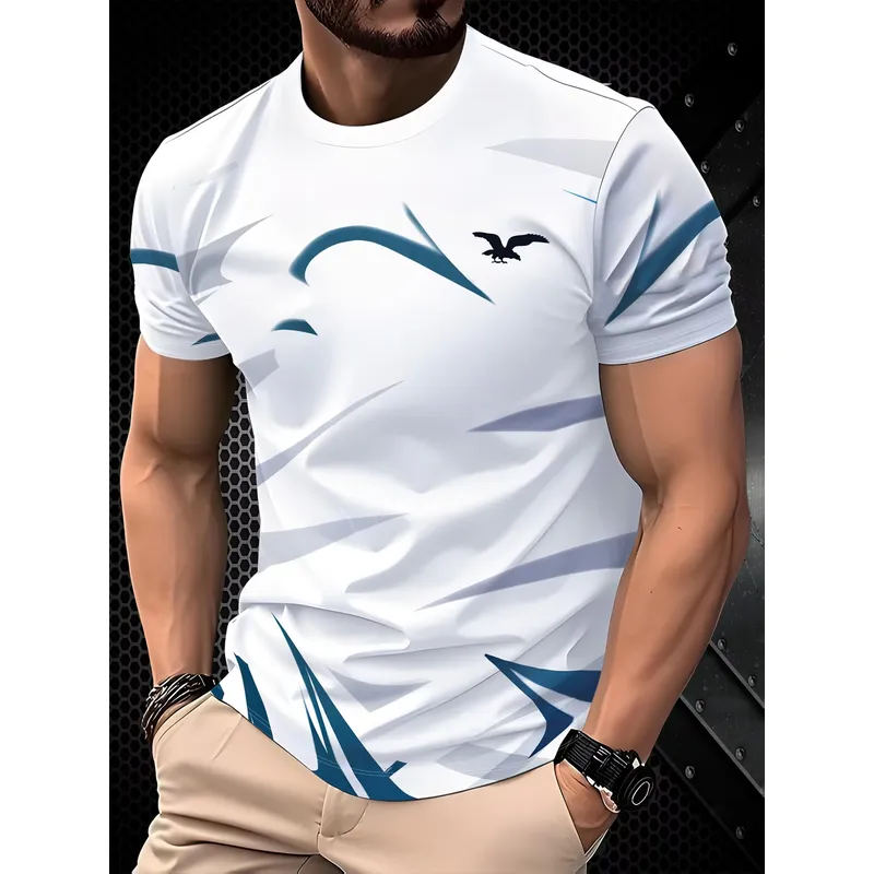 メンズ イーグル アブストラクト ライン プリント Tシャツ - 3D Printing Eagle のレビューと価格